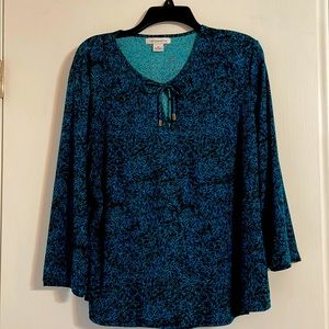 Liz Claiborne 3/4 Sleeve Teal and Black Top, size XL